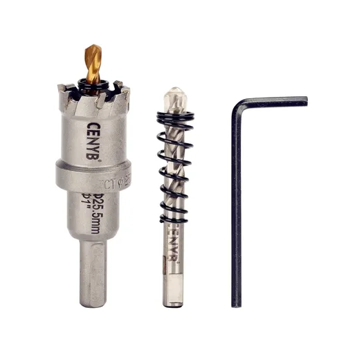 Miniatura 23 de 10 piezas (16-54 mm) Kit de sierra perforadora de carburo TCT para metales duros. Incluye 2 brocas de titanio, 1 broca piloto escalonada y 2 llaves