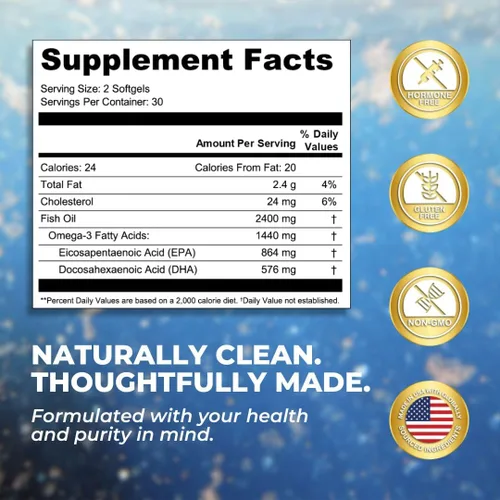 Miniatura 6 de Vital Omega 3 Suplementos de aceite de pescado de 2400 mg 864 mg de EPA y 576 mg de DHA 1440 mg de ácidos grasos omega-3 totales Promueve