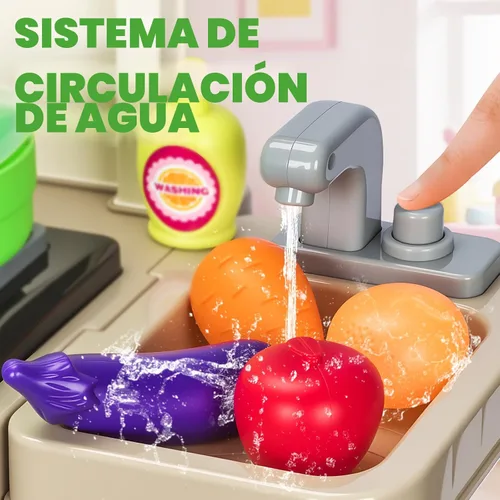 Miniatura 4 de Juego de cocina para niños, juego de cocina para niños pequeños, juguetes con sonido y luz, estufa de cocina, fregadero de juegos, accesorios