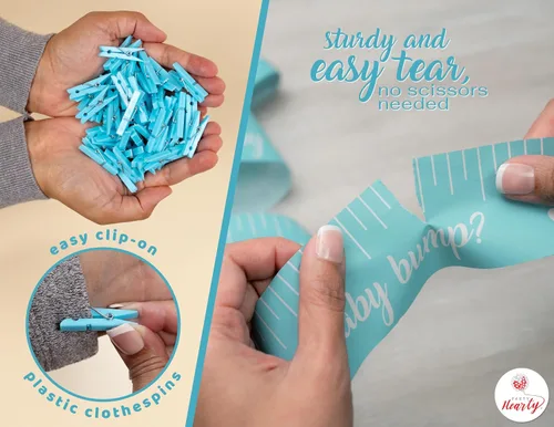 Miniatura 5 de Party Hearty Juegos Divertidos de Baby Shower para Niño, Juego de 2: ¿Qué Tan Grande Está la Pancita? y No Digas Bebé, Azul Azul - Combo Tm y Dsb