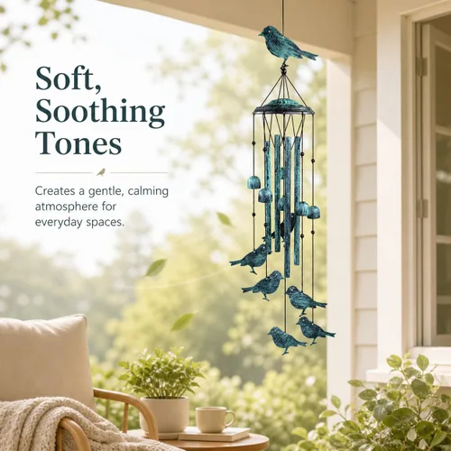 Miniatura 2 de Campanillas de viento de pájaros para exteriores, campanillas de viento para exteriores con 4 tubos grandes de aluminio y gancho en S - decoración