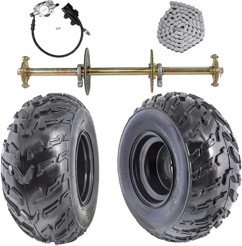 Miniatura 10 de Eje vivo de acero de 1 pulgada con ruedas sin cámara de 16 x 8-7 pulgadas, llanta y piñón de cadena, cilindro maestro de freno para Go Kart Quad