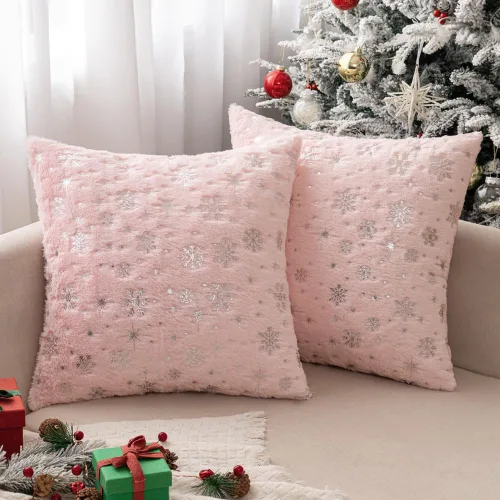 Miniatura 14 de MIULEE - Juego de 2 fundas de cojín decorativas de Navidad, hechas de piel sintética suave con copos de nieve plateados y brillantina, para Verde