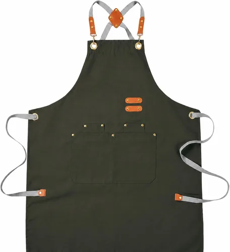 Miniatura 10 de Aoomzoon Delantal de cocina duradero, delantales de chef multifuncionales para mujeres y hombres con bolsillos para cocinar, hornear y uso diario