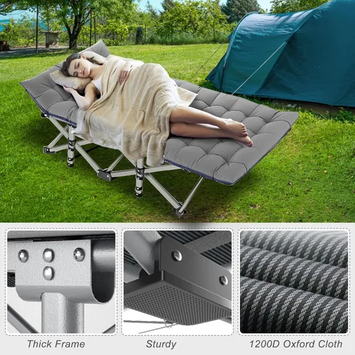 Miniatura 5 de ABORON Catre de Camping para Adultos de 28" Extra Ancho, Resistente 1200D Oxford Catre para Dormir, Cama de Campamento Plegable Portátil con Gris