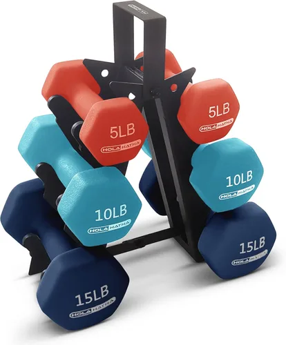 Miniatura 6 de HolaHatha Neoprene Dumbbell Weights Set w/Rack, Home Gym Equipment - Portable Weighted Exercise Dumbbells for Fitness, Training, and Lifting