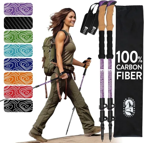 Miniatura 17 de 100% Carbon Fiber Trekking Poles by USA Brand - Ultra Strong Lightweight Collapsible Hiking Poles with Cork and EVA Foam Grips & Quick Adjustable