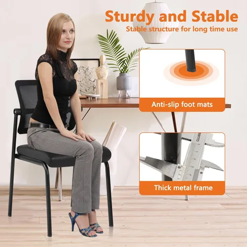 Miniatura 6 de CLATINA Silla apilable para sala de espera con respaldo de malla ajustable, sillas de recepción de invitados de oficina sin brazos con cojín