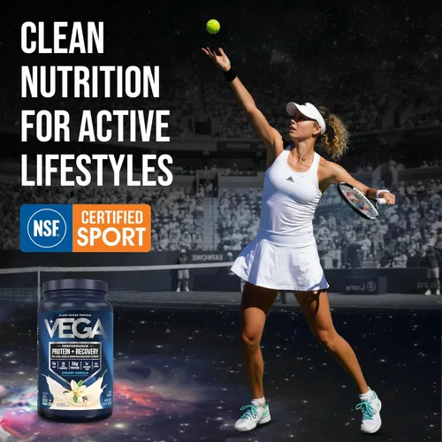 Miniatura 7 de Vega Sport proteína en polvo vegana + recuperación - 30g de proteína a base de plantas por porción, vainilla, 20 porciones, 5g de BCAA, probióticos