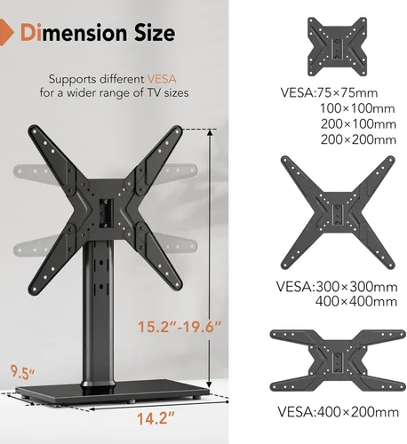 Miniatura 7 de Hemudu - Soporte universal giratorio para TV de 21 a 50 pulgadas con rotación de 90 grados, base de mesa con 4 niveles de altura ajustable, base