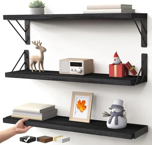Miniatura 25 de BAYKA Estantes flotantes montados en la pared, estante de pared flotante de madera para libros y decoración, exhibición y organizador que ahorra