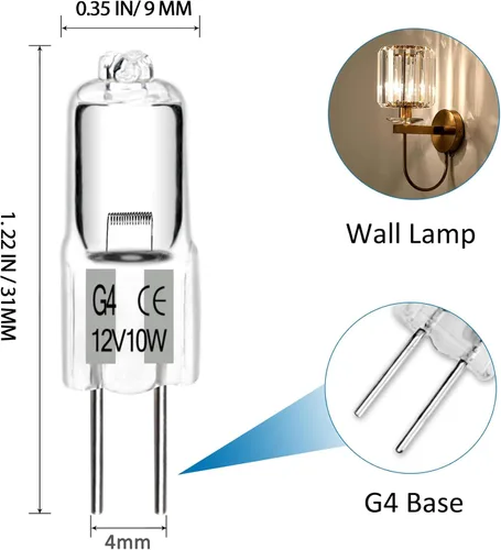Miniatura 4 de SCNNC JC - Bombilla halógena tipo G4 de 12 V, 10 W, bajo voltaje, bombilla de paisaje, bombillas T3 bi-pin para reemplazo de luces de camino, RV