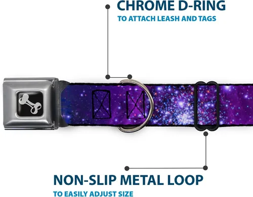 Miniatura 5 de Buckle-Down Collar de perro con hebilla de cinturón de seguridad, color azul galaxia/morado, 1 pulgada de ancho, se adapta a cuello de 9 a 15
