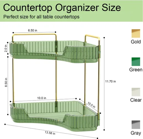 Miniatura 3 de GTI Organizador de 2 niveles para encimera de baño, organizador de esquina multifuncional para encimera de baño, organizador de maquillaje y perfume