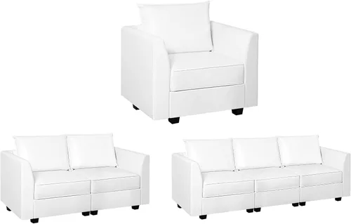 Naomi Home Elizabeth Modern Air - Juego de muebles de cuero para sala de estar, 3 piezas, sofá biplaza y sillón, Muebles para La Sala Juegos, juego