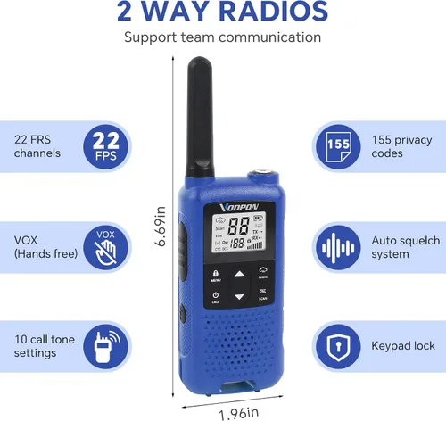 Miniatura 2 de V22 Walkie Talkies recargables para adultos, 22 canales FRS, radios bidireccionales meteorológicas NOAA con pantalla LCD, linterna VOX, batería
