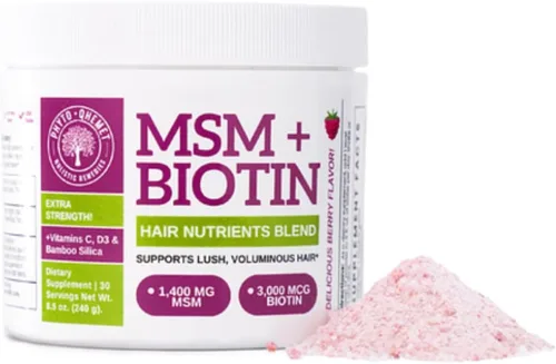 Miniatura 3 de Qhemet Biologics MSM + Biotin - Mezcla de bebida nutritiva para el cabello, vitaminas en polvo para apoyar un volumen exuberante, sílice de bambú