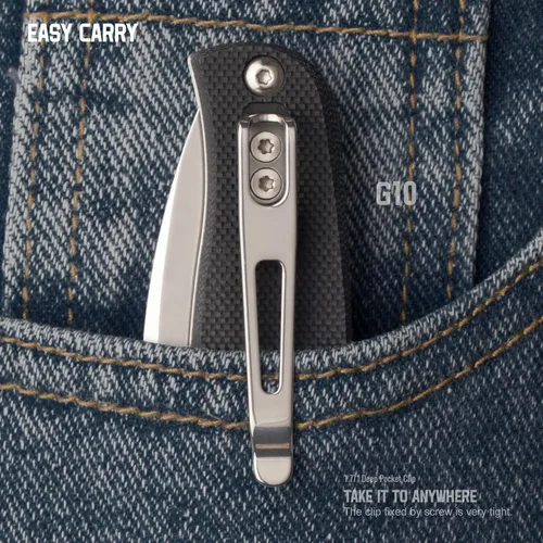 Miniatura 8 de Cuchillo plegable EDC pequeño de bolsillo para hombres, mujeres, 14C28N, bloqueo de forro, mango ligero G10, acero inoxidable frío, cuchillos P662