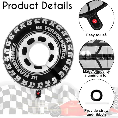 Miniatura 5 de 6 globos de rueda grandes, globos de aluminio de 30 pulgadas, globos de rueda de coche de carreras, decoraciones de fiesta de autos de carreras