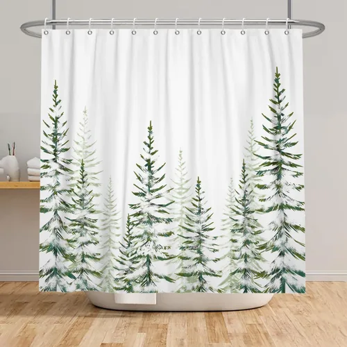Miniatura 9 de Cortina de ducha con diseño de copo de nieve, rojo, negro, búfalo a cuadros, Navidad, blanco, nieve, invierno, decoración de baño, retro, rústico