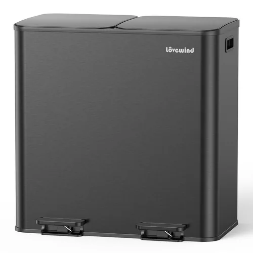 Miniatura 9 de Lovewind Bote de basura, 2 botes de basura de 10.5 galones (2 x 40 L) para cocina, doble compartimento, bote de basura con pedal para cocina