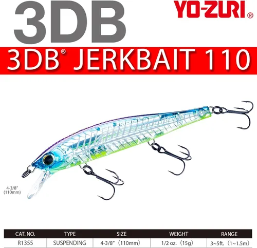 Miniatura 4 de YO-Zuri Señuelo de baño 3DB Jerkbait 110 (SP) 4.331 in Color: Matte Sexy Shad Sábalo sexy mate