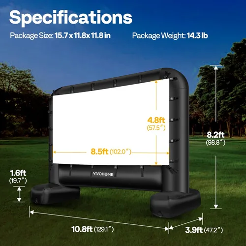 Miniatura 7 de VIVOHOME Pantalla de Proyector Inflable de 15 Pies para Exterior, Pantalla de Película Hinchable para Uso al Aire Libre, Pantalla de TV Mega Grande