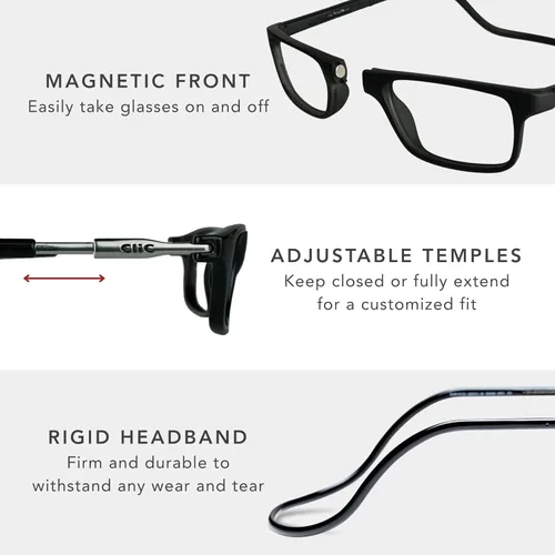 Miniatura 6 de Clic Lentes de lectura magnéticos, lectores ajustables para colgar en el cuello, ajuste seguro con diadema rígida, originales (S-M, tortuga, 2.75)