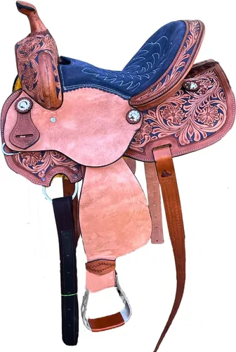 Miniatura 12 de RESISTANCE Western Kids - Sillín de caballo para montar a caballo, silla de montar a caballo para niños jóvenes, de cuero auténtico, diseño floral