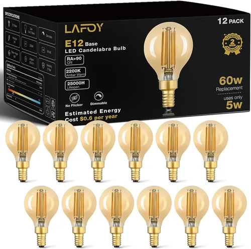 Miniatura 12 de Lafoy Bombillas redondas E12 para candelabros G16.5 equivalentes a 60 W, bombilla LED regulable, luz blanca suave de 2700 K, bombilla globo de 60