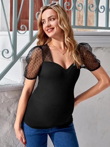 Miniatura 6 de Floerns Camiseta de maternidad de manga corta con cuello corazón para mujer