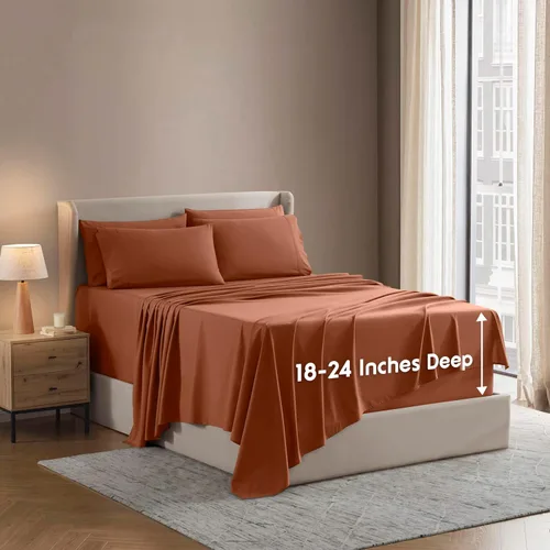 Miniatura 10 de Nestl Juego de sábanas extra profundas tamaño King, sábanas transpirables y refrescantes de 6 piezas, juego de ropa de cama de lujo con bolsillos