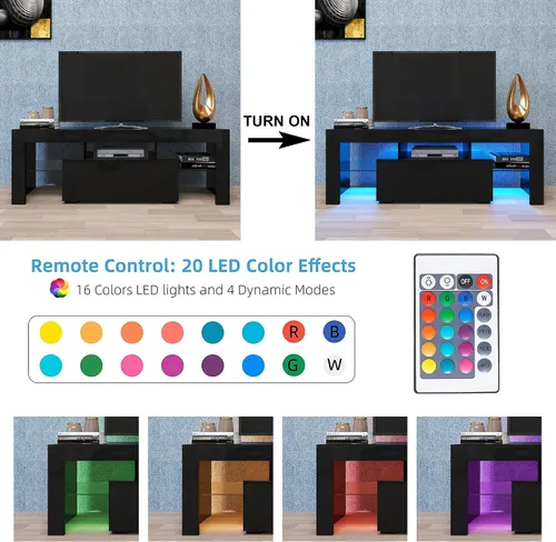 Miniatura 3 de Soporte de TV para televisores de más de 55 pulgadas, soporte de TV negro con cajón de almacenamiento, centro de entretenimiento LED para consola