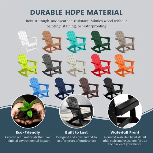 Miniatura 5 de HDPE Laguna Silla mecedora Adirondack de polietileno para exteriores (juego de 2), color negro