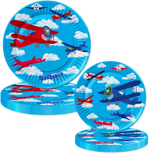 Vajilla para fiesta de cumpleaños de avión, platos de papel desechables para aviación, para niños, cumpleaños, baby shower, suministros de fiesta,