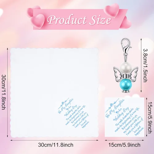 Miniatura 2 de Tegeme Pañuelo de novia pañuelo de boda para hija, regalo de boda, recuerdo Hankie y ángel azul novia pañuelo