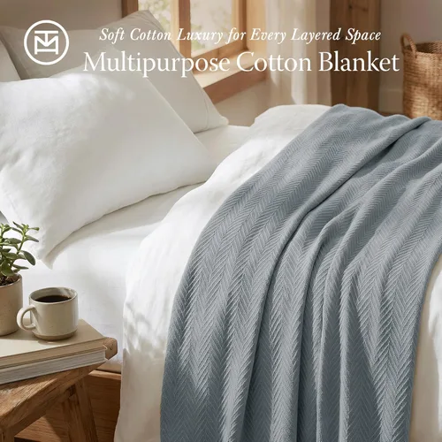 Miniatura 2 de Threadmill Mantas de algodón de lujo para cama tamaño King Manta acogedora 100% algodón tamaño King para todas las estaciones Manta térmica Gris
