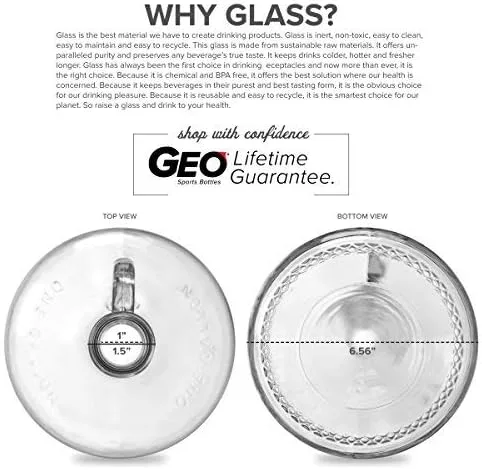 Miniatura 4 de Geo Sports Bottles Botella de agua de vidrio de 1 galón con tapón de rosca de 1.496 in (juego de 1)