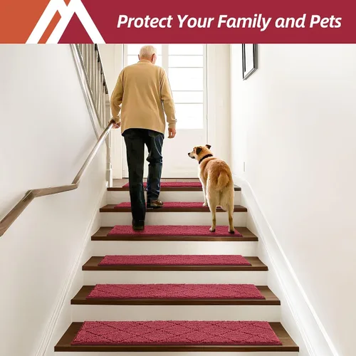 Miniatura 38 de COSY HOMEER - Alfombra antideslizante para escaleras, para interiores y escalones de madera, para niños y perros, 100 % poliéster, base de Beige