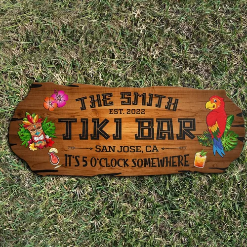 Miniatura 8 de Artsy Woodsy Letrero de madera personalizado con estampado de barra Tiki (no tallado ni neón), decoración de verano, cartel de piscina, patio