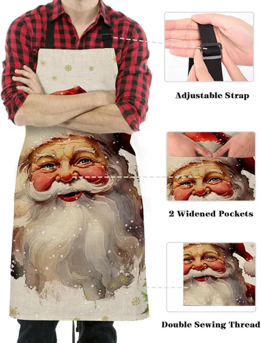 Miniatura 3 de Christmas Bib Aprons with Pockets Waterproof, Adjustable Apron for Men Women Xmas Santa Berry Botanical Winter Snowflake