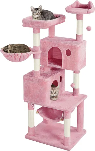 Miniatura 10 de Topeakmart Árbol para gatos de 64.5 pulgadas grande para condominio con postes rascadores, hamaca como centro de juegos para casa de gatitos