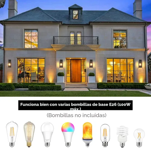 Miniatura 3 de Paquete de 2 lámparas de pared para exteriores, faroles impermeables y modernos, dispositivos de iluminación para porche, con casquillo E26