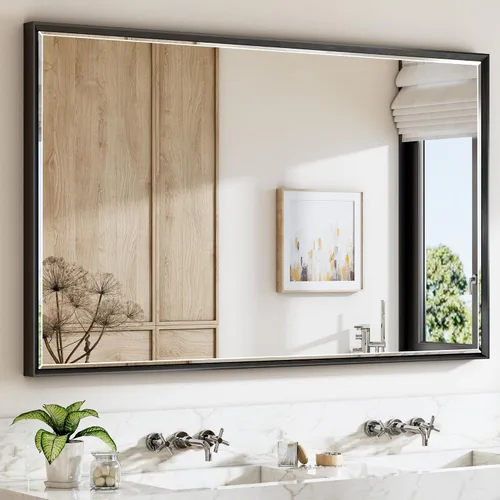 Miniatura 49 de Espejo de baño negro, espejo de baño biselado de 16 x 24 pulgadas para pared, espejo con marco negro antioxidante para decoración de baño, sala