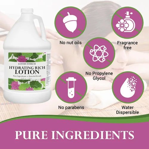 Miniatura 4 de Lotus Touch Loción de masaje hidratante rica 100% aceites de jojoba y coco puros más extractos de hierbas - Sin perfume - Max Glide, rica