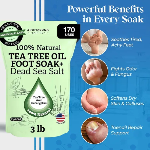 Miniatura 3 de Aromasong Remojar pies de árbol de té con copos de magnesio y sales de remojo de pies del mar muerto, aceite de árbol de té de pedicura para pies