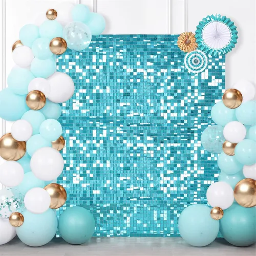 Miniatura 16 de 12 paneles cuadrados de lentejuelas brillantes para pared color azul claro (Baby Blue) telón de fondo decorativo para fiestas de bodas