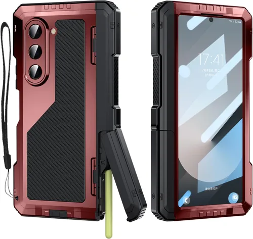 Miniatura 8 de Funda para Samsung Galaxy Z Fold 6 con soporte delgado para bolígrafo S (2023), parachoques de metal de alta resistencia a prueba de golpes, Negro