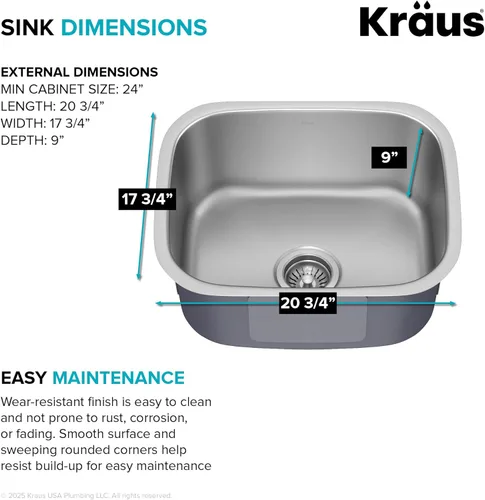 Miniatura 6 de Kraus KBU11 - Fregadero de cocina de acero inoxidable de 19 3/4 pulgadas, fregadero de cocina duradero de calibre 18 de un solo tazón
