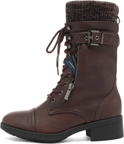 Miniatura 2 de DREAM PAIRS Botas militares de invierno con cordones a media pantorrilla para mujer